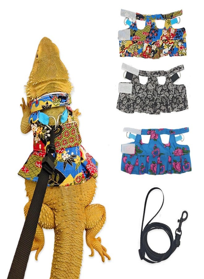 hokable Lizard Harness Dress and Leash, Adjustable Hamster Ferret Harness and Leash Set, No-Pull Walking Vest for Lizard Small Animal Gecko Chameleon (flowercolor M - Image 1